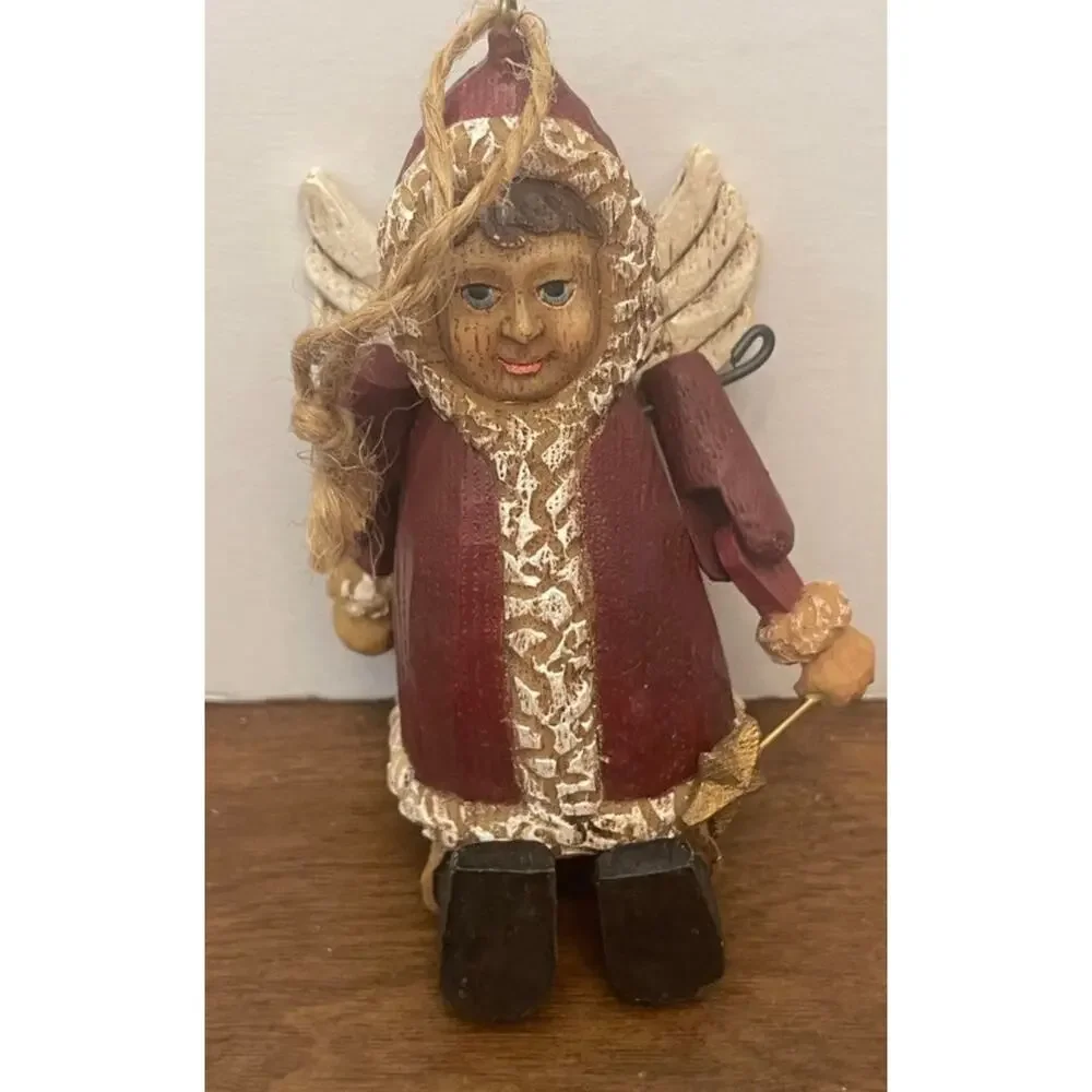 folk art Christmas angel wood look